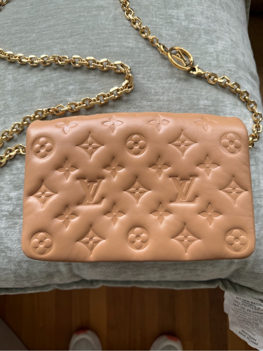 Louis Vuitton Peach Tan Embossed Monogram Chain Crossbody Bag